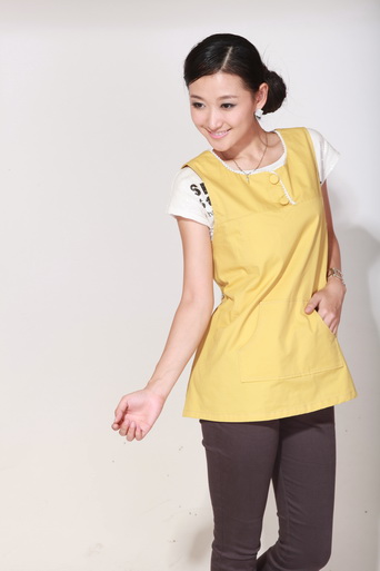 育靈龍圓領(lǐng)雙扣三層衫黃色