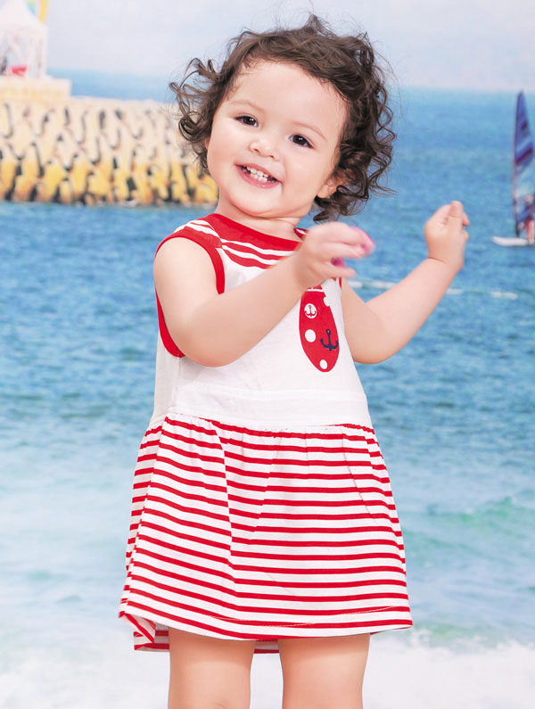 康貝坊女童無袖條紋裙