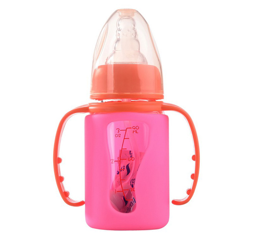 矽利康有手柄標(biāo)口玻璃奶瓶90ml