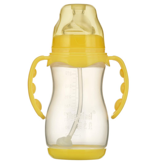嬰之美寬口雙耳自動(dòng)葫蘆PP奶瓶帶底270ML黃色