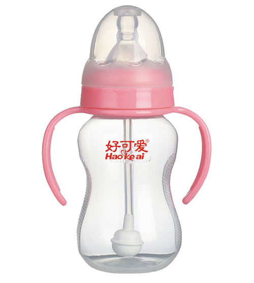 好可愛標口自動吸管手柄弧形奶瓶180ml