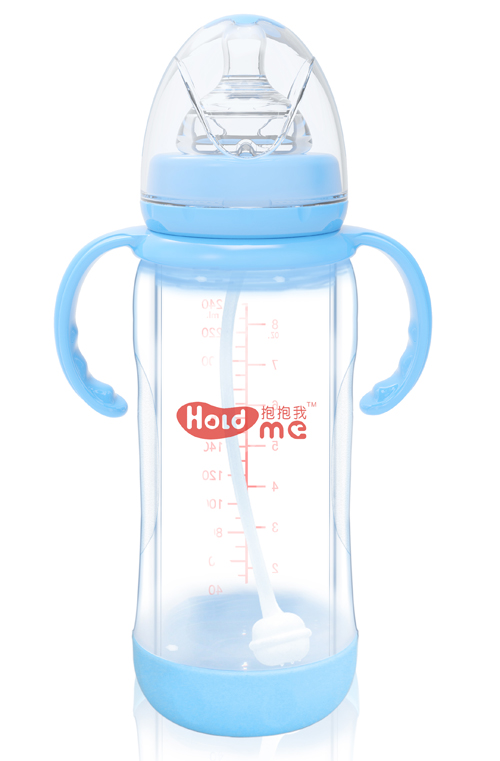 抱抱我寬口徑240ml高硼硅防爆帶柄自動(dòng)玻璃奶瓶
