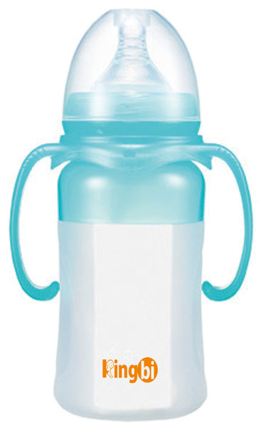 健貝藍色寬口嬰兒硅膠奶瓶220ml