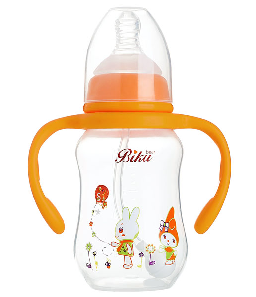比酷熊橙色雙柄全自動嬰兒奶瓶