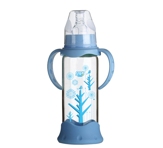 貝嬰奇240ml防爆感溫標(biāo)口晶鉆玻璃奶瓶-藍(lán)