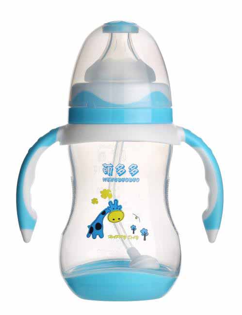 萌多多PP寬口240ml雙色蘭白手柄自動奶瓶藍(lán)色