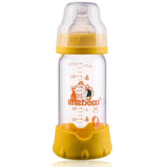 倍喜寬口直身玻璃奶瓶210ML(黃色)