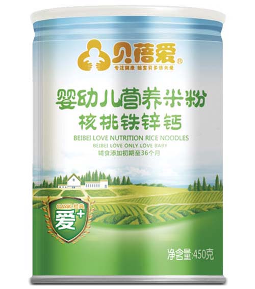 貝蓓愛嬰幼兒核桃鐵鋅鈣米粉聽裝