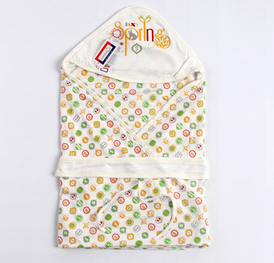 金色小魚米白純棉單面抱