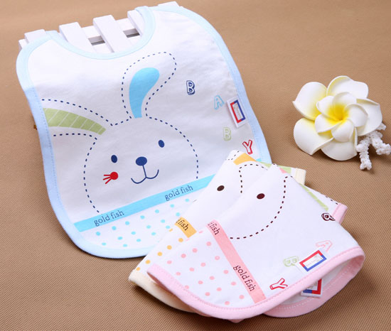 金色小魚單面竹纖維快樂小兔口水圍