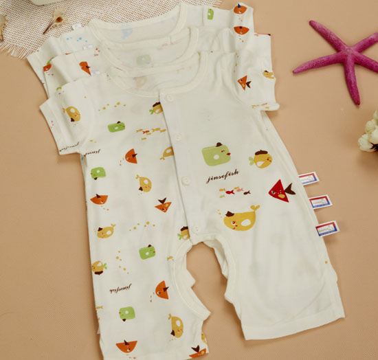 金色小魚蘆薈纖維單面小魚短袖開檔哈衣