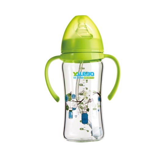 優(yōu)樂寶寬口徑有柄自動晶鉆玻璃奶瓶240ML(Y)