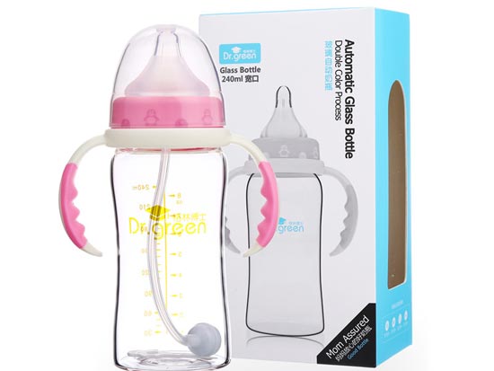 格林博士寬口玻璃自動奶瓶240ML紅色