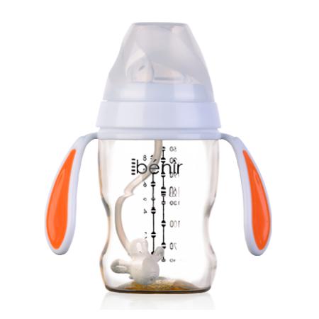 清素250ml寬口自動PPSU奶瓶配變流量奶嘴-橙色