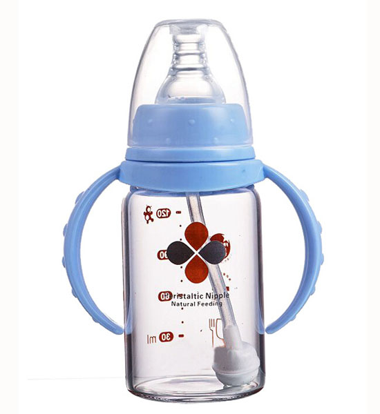 Happy100標(biāo)準(zhǔn)口徑玻璃奶瓶藍(lán)色