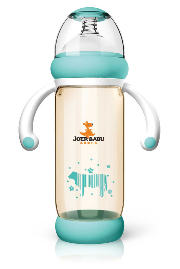 小袋鼠巴布PPSU防燙自動(dòng)寬口奶瓶300ml綠色