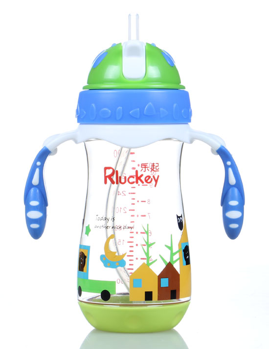 樂起PP歪嘴帶吸管水壺300ml藍(lán)色