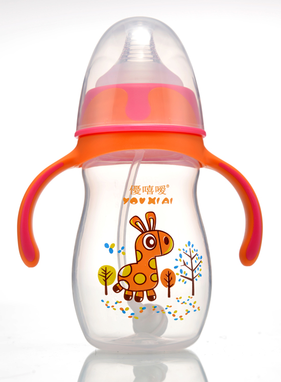 優(yōu)嘻噯炫彩PP寬口徑自動(dòng)奶瓶260ml橙黃色