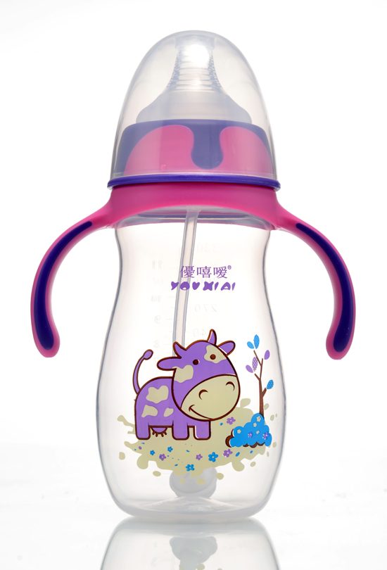 優(yōu)嘻噯炫彩PP寬口自動奶瓶330ml紫紅色