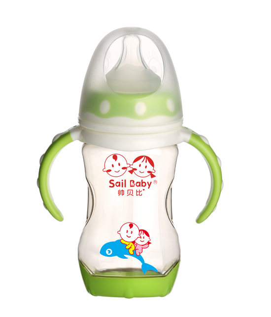 帥貝比PP自動(dòng)有柄奶瓶綠色