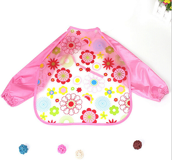 嬰兒EVA免洗吃飯衣圍兜圍嘴長(zhǎng)袖粉花