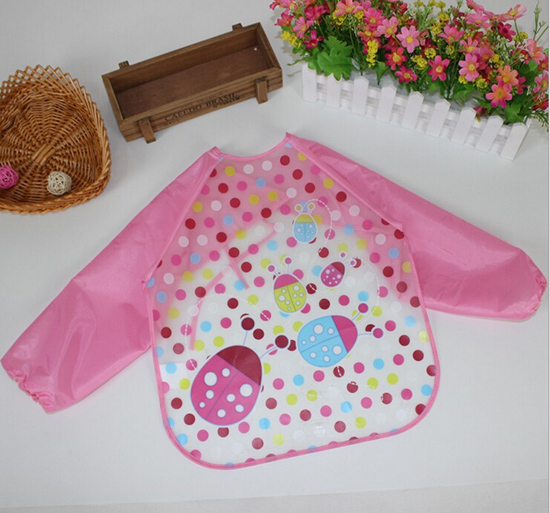 嬰兒EVA免洗吃飯衣圍兜圍嘴長(zhǎng)袖粉瓢蟲(chóng)