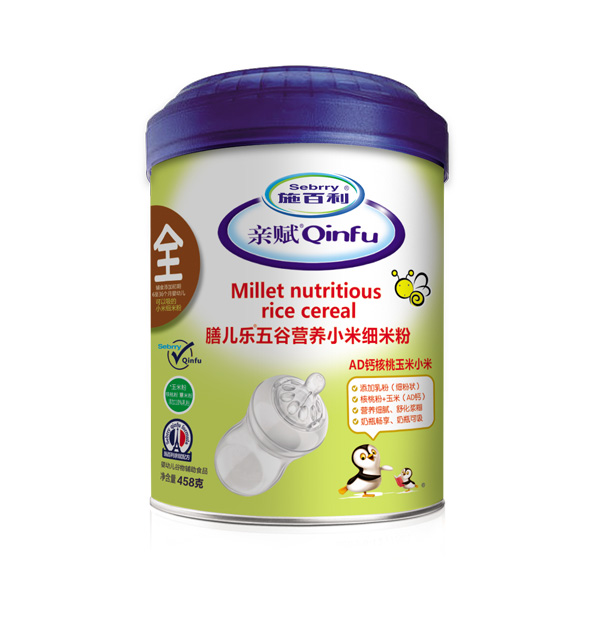施百利親賦膳兒樂五谷營養(yǎng)小米細米粉-AD鈣核桃玉米小米罐裝