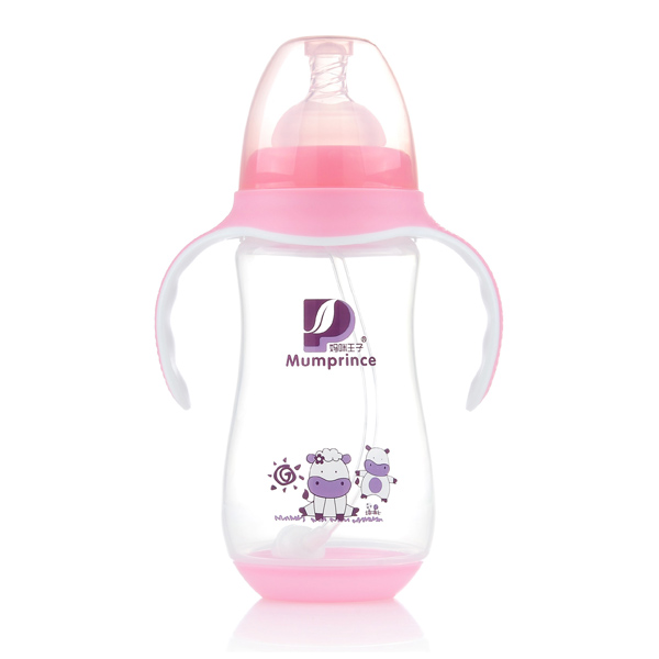 媽咪王子PP寬口自動吸350ml雙色奶瓶 粉色
