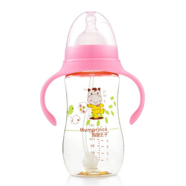 媽咪王子PPSU寬口自動(dòng)吸300ml弧形奶瓶 粉色