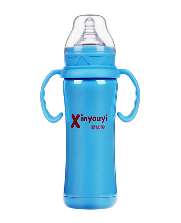 康尼寶貝寬口真空不銹鋼保溫奶瓶 藍色