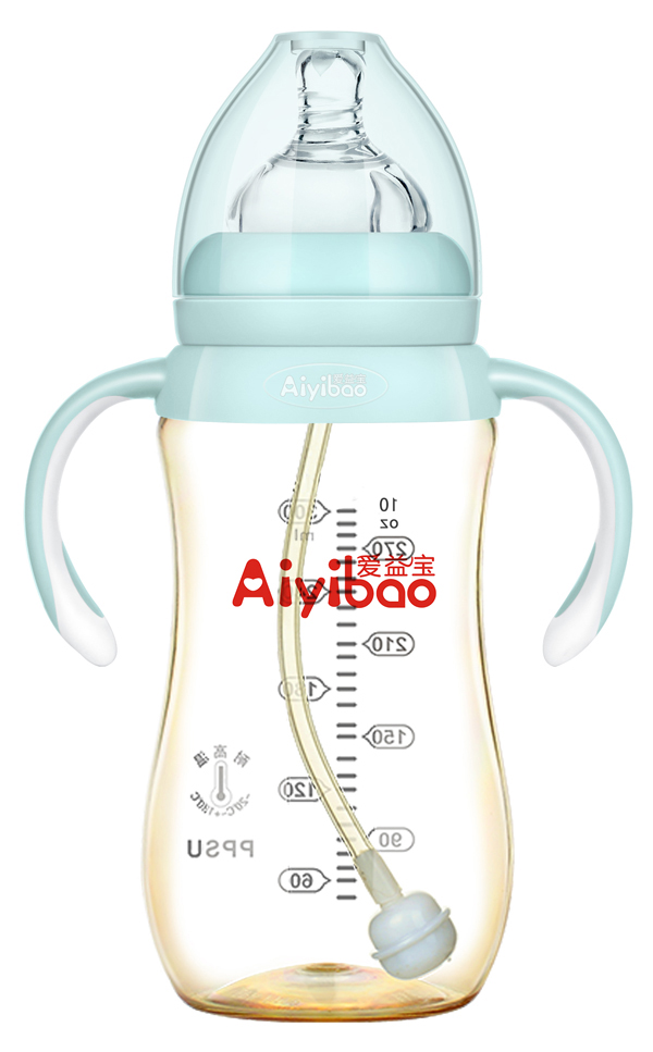 愛益寶寬口弧形有柄自動(dòng)PPSU奶瓶300ml 藍(lán)色