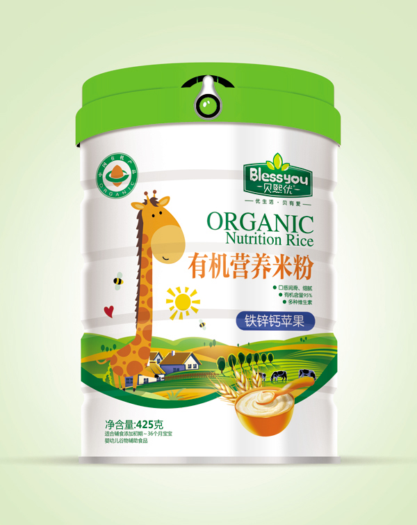 貝熙優(yōu)一標(biāo)一碼有機(jī)米粉425克聽裝(鐵鋅鈣蘋果)