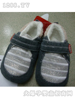 麗嬰房深藍白條嬰兒鞋