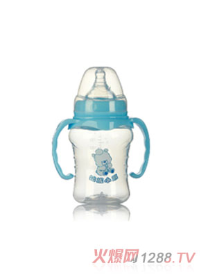 哈尼小熊寬口葫蘆形雙耳PP奶瓶210ml藍色