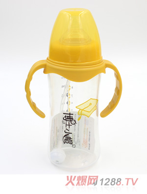 博士小帽PP有柄自然親子寬口自動奶瓶300ml黃色