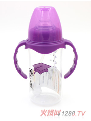 博士小帽PP有柄自然親子寬口自動奶瓶240ml紫色
