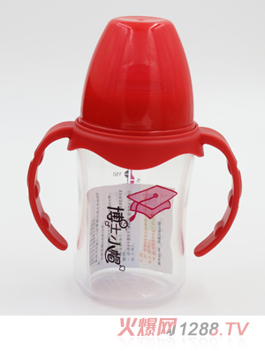 博士小帽PP有柄自然親子寬口奶瓶180ml紅色