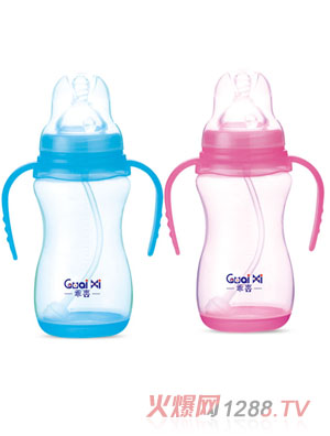 乖喜寬口PP帶底座弧形感溫自動奶瓶330ML G0067