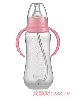 愛普麗標(biāo)口弧形PP奶瓶280ml粉色