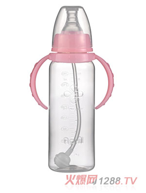 愛普麗標(biāo)口直身PP奶瓶240ml粉色