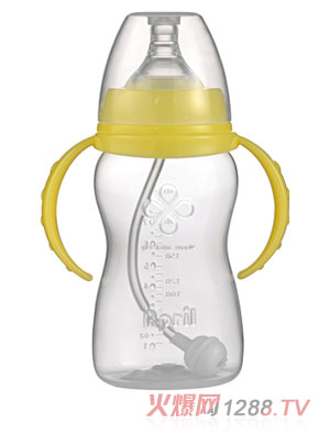 愛(ài)普麗寬口弧形PP奶瓶240ml黃色