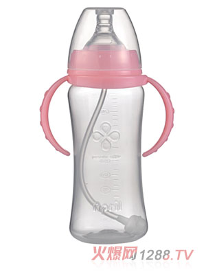 愛(ài)普麗寬口弧形PP奶瓶280ml粉色