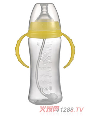 愛(ài)普麗寬口弧形PP奶瓶280ml黃色