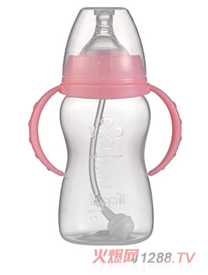 愛(ài)普麗寬口弧形PP奶瓶240ml粉色