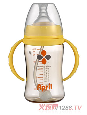 愛(ài)普麗PPSU寬口弧形奶瓶210ml黃色