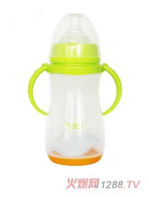 安心寶寶300ml寬口雙耳自動感溫PP奶瓶綠色