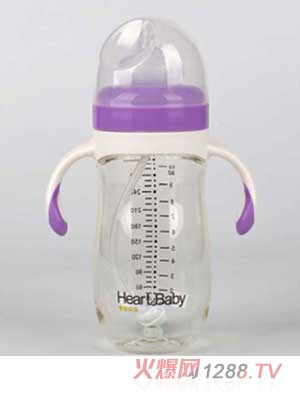 亨特貝貝寬口PPSU300ml紫色奶瓶帶手柄
