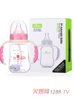 格林博士標(biāo)口PP自動(dòng)奶瓶120ML紅色