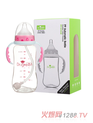 格林博士寬口PP自動奶瓶240ML紅色