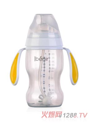 清素350ml寬口自動(dòng)PP奶瓶配變流量奶嘴-黃色